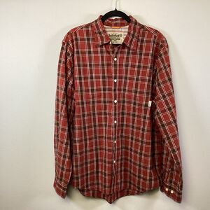 Timberland Men's Large Stratham Issue Plaid Flannel Shirt Red Long Sleeve